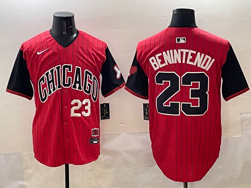 Men Chicago White Sox 23 Benintendi Red Stripe Joint Name 2025 Nike MLB Jersey style 3